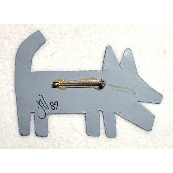 Vtg 1989 Signed JIL Artisan Scottie Dog Brooch Hand Cut Metal 80s Pop Art Pin - Picture 4 of 4